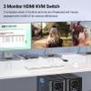 4K@60Hz Three Monitor HDMI KVM Switch, 2 Port HDMI KVM Switch 3 Minitors 2 Computers for Managing 2 PC Using 1 Set of Keyboard Mouse, 2 PC Share 4 USB 3.0 Ports view 2