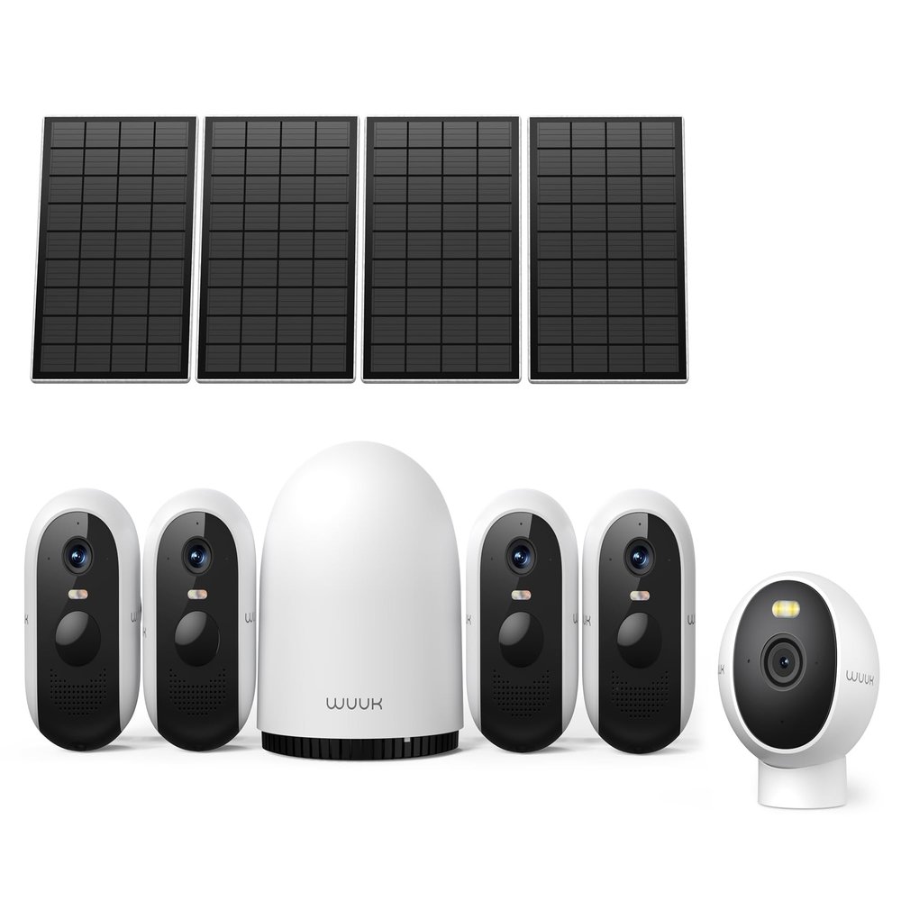 WUUK 4 Solar Outdoor Cameras and 4MP Indoor Camera