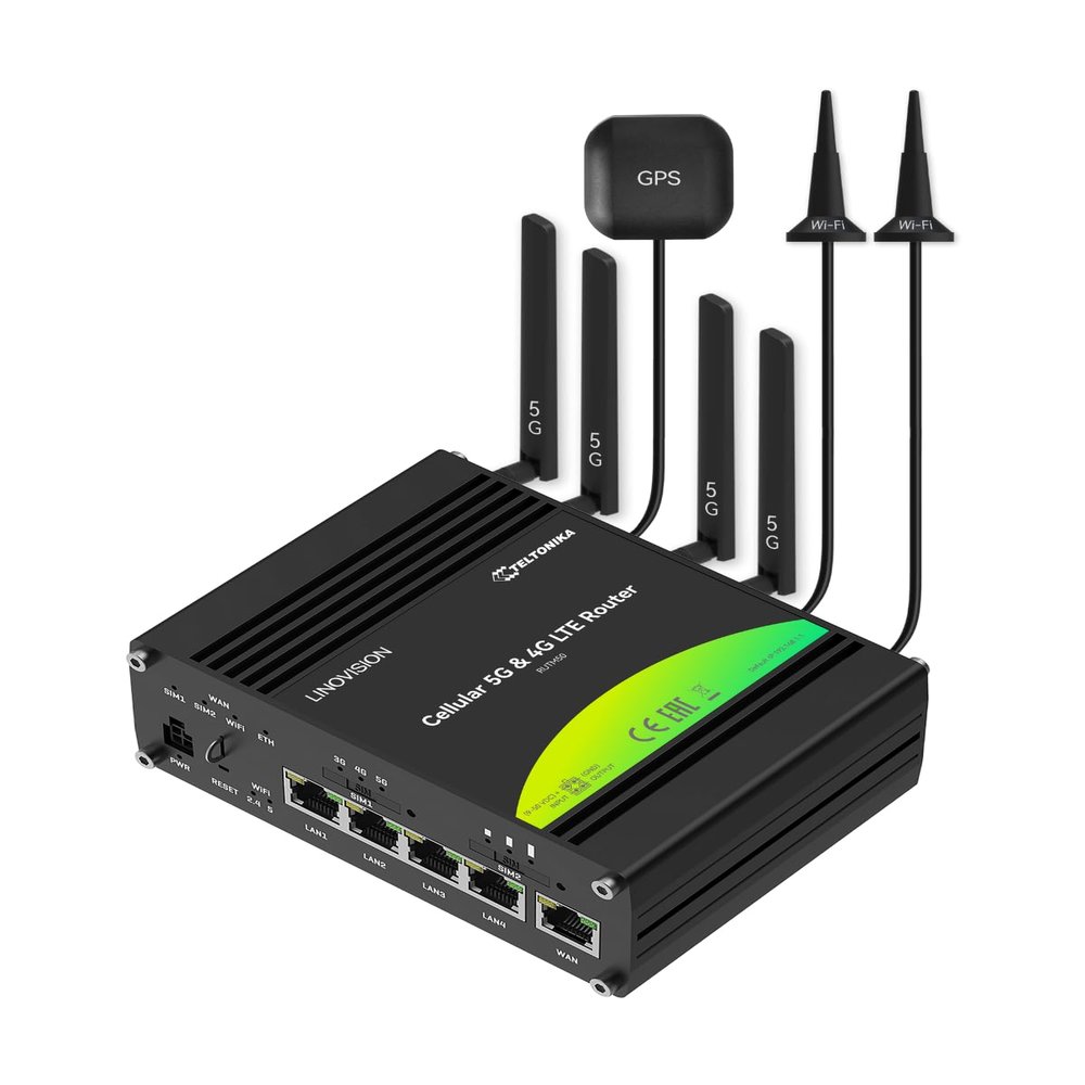 LINOVISION Industrial Teltonika 5G Cellular Router RUTM50 with Dual Band WiFi, Dual SIM Cards, Built-in GPS and GNSS, Industrial 5G Modem for North America