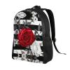 Black White Stripes Red Rose Flowers Cute Backpack Waterproof Lightweight Casual Daypack Travel Laptop Bag For Women Men view 2