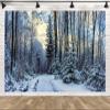 Loccor 12x8ft Fabric Winter Snowy Forest Backdrop Winter Wonderland Woods Path Covered Snow Landscape Background Winter Outdoor Nature Scene Home Wallpaper Photo Studio Props view 2