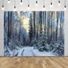 Loccor 12x8ft Fabric Winter Snowy Forest Backdrop Winter Wonderland Woods Path Covered Snow Landscape Background Winter Outdoor Nature Scene Home Wallpaper Photo Studio Props view 3