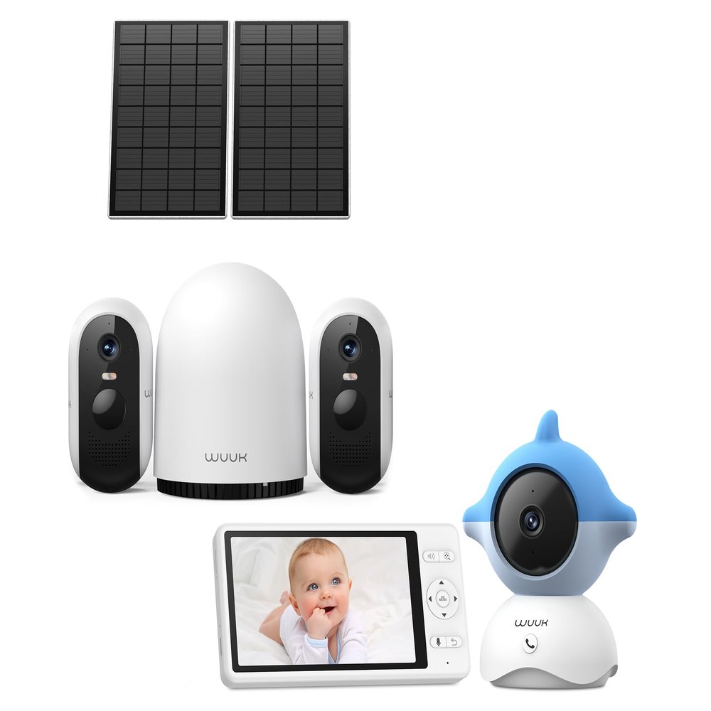 WUUK Solar Outdoor Cameras and Baby Monitor with 5.5" Display & 360 PTZ