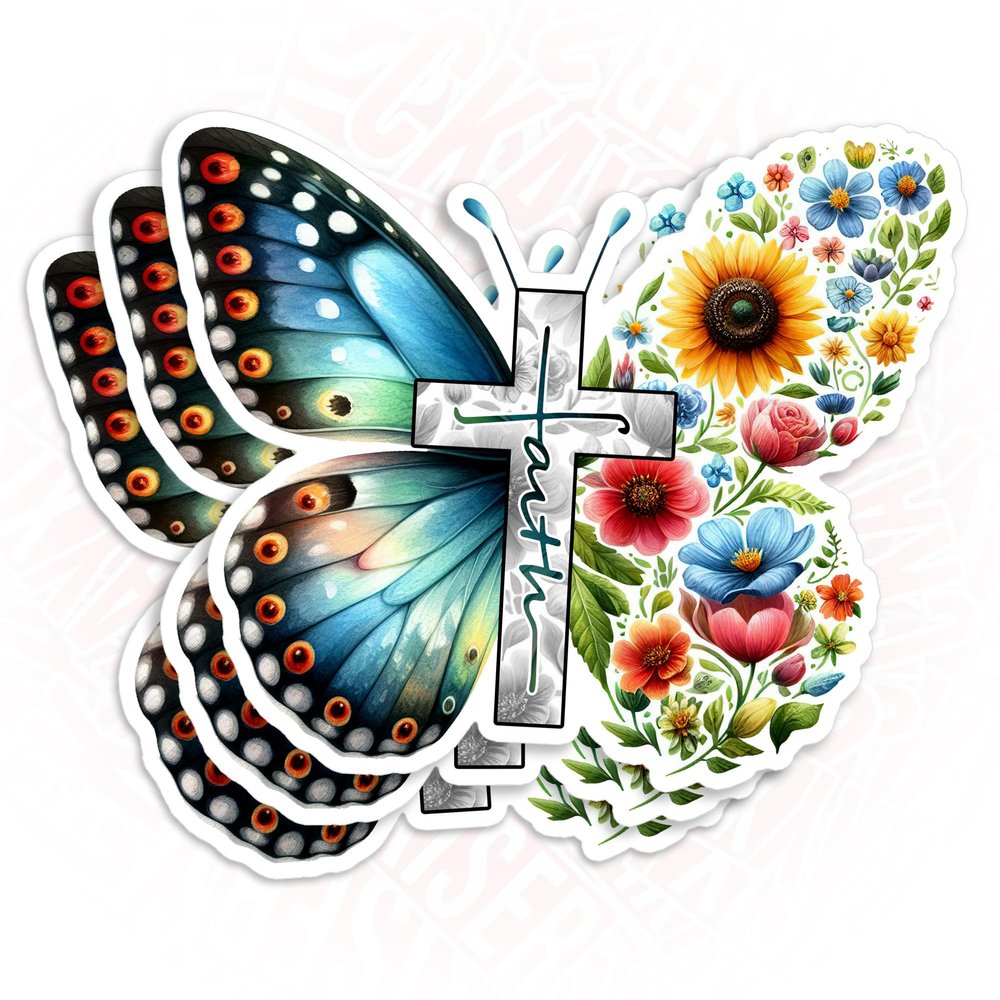 (3Pcs-3") Christian Faith Jesus Sticker, Bible Stickers Christian Floral Butterfly Motivation Quotes Waterproof Die-Cut Vinyl Sticker for Laptop Water Bottle Inspirational Decal Gifts 3 Inches