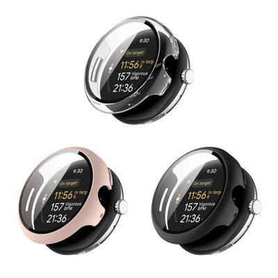 Compatible for Goole Pixel Watch 3 45mm Smart Watch Case, Protective Case with Screen Protector Case Compatible for Goole Pixel Watch 3 45mm Smartwatch (Pink/Clear/Black)