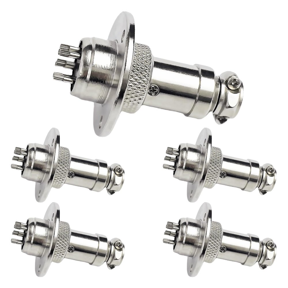5 Pack of 16mm Aviation Plug Connector 3 Hole Flange GX16 7 Pin Male and Female Aviation Connector (7P)