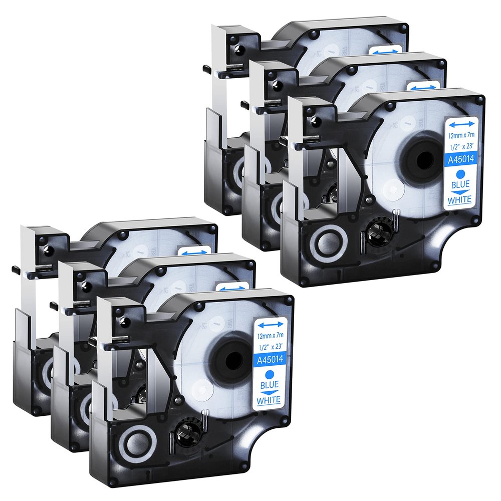GREENCYCLE 6 Pack Compatible for DYMO D1 Label Maker Tape 45014 S0720540 Refill Blue on White, 1/2 Inch x 23 Ft for DYMO LabelManager 160 280 PnP 360D 210D 420P Label Maker