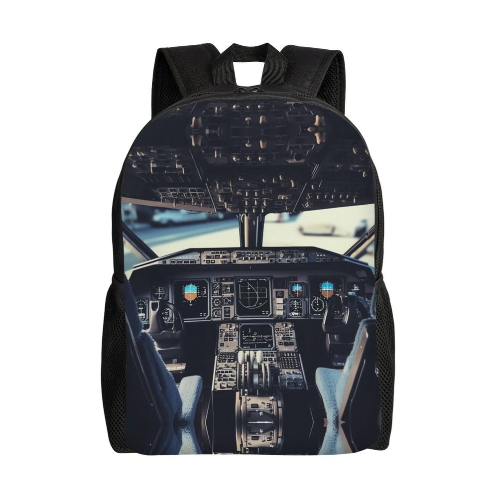 Airplane Cockpit Cute Backpack Waterproof Lightweight Casual Daypack Travel Laptop Bag For Women Men