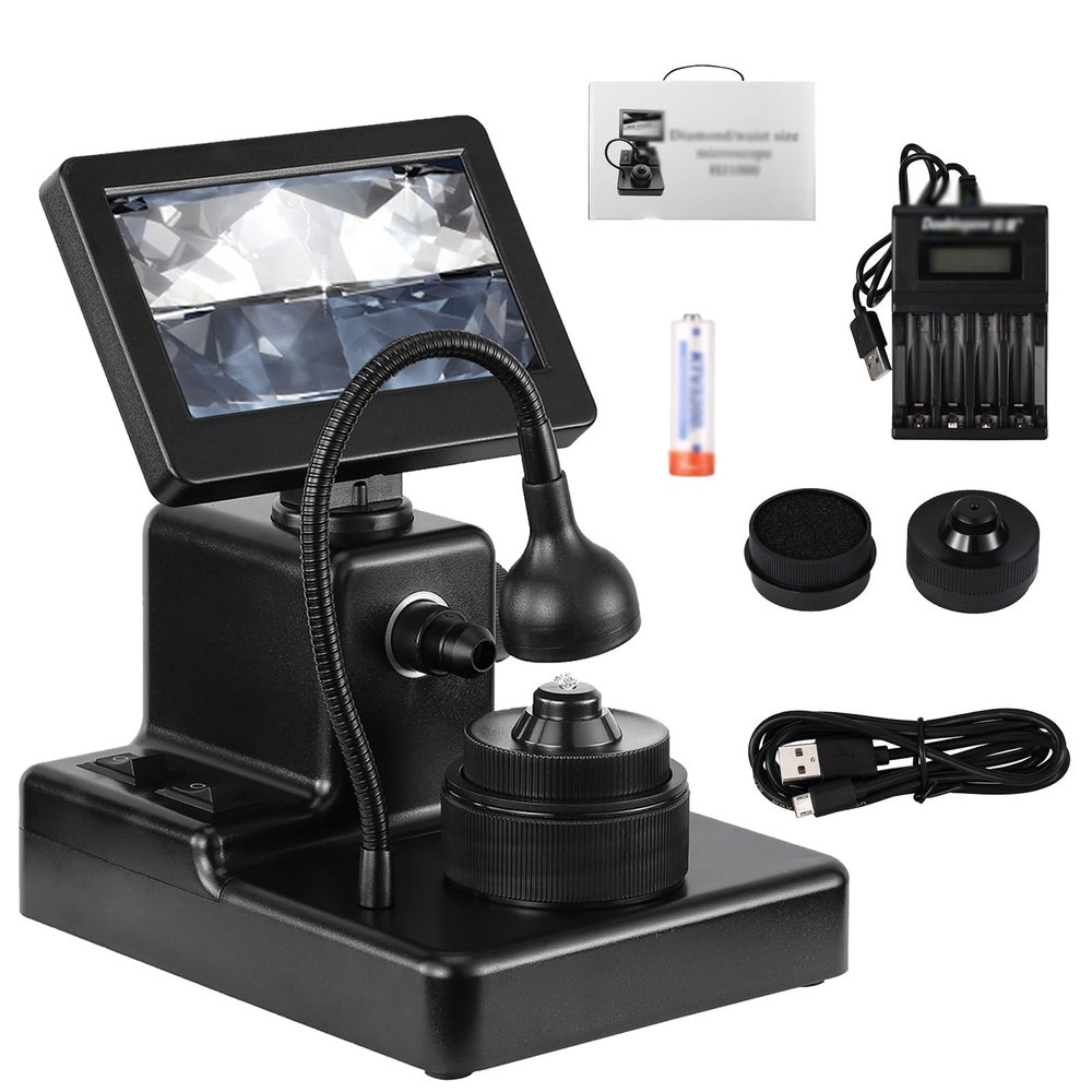 4.3Inch LCD Digital Microscope, Digital Diamond Girdle Viewer,Digital Microscope, Diamond Girdle Viewer, 50-1000X Magnification, Accurate Identification, for Jewelry