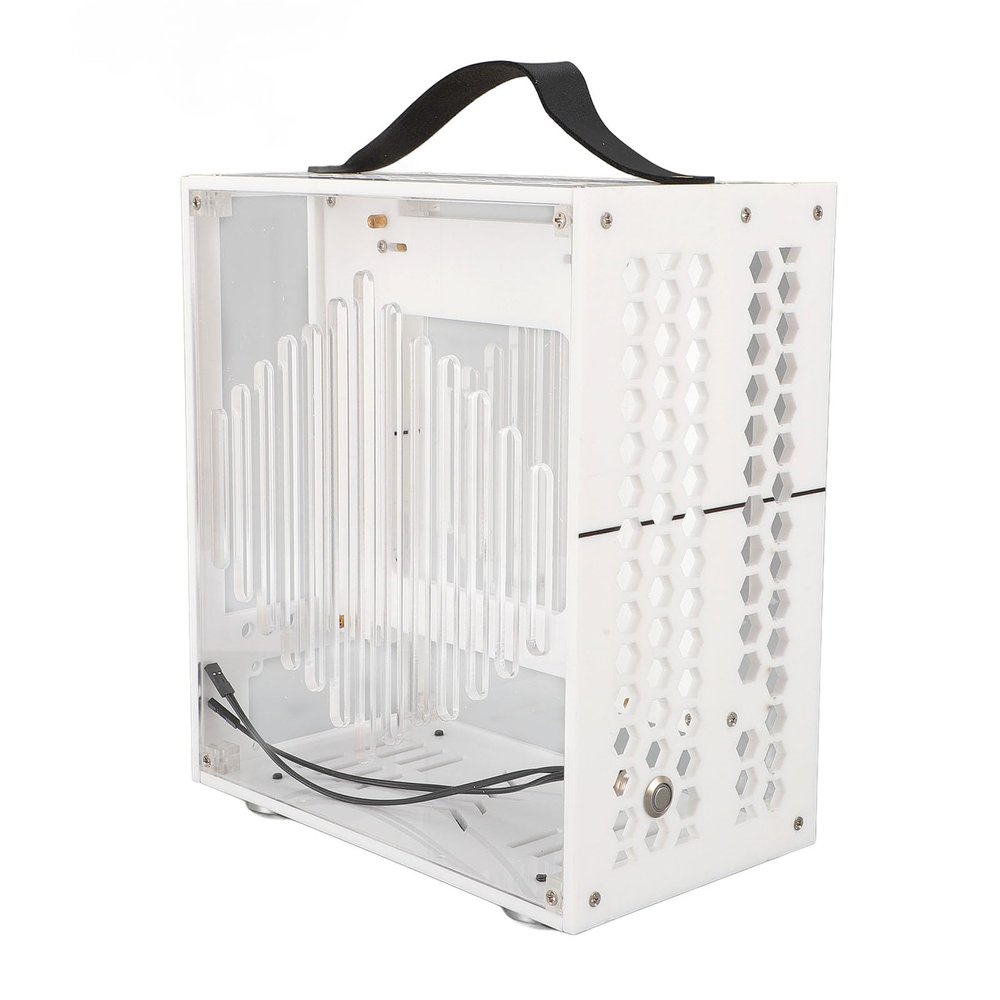 23x20.5x12cm Miniature ITX PC Case, Clear Arcylic PC Case Portable DIY Desktop Computer Case 360 Degree Open Hollow Airflow Case, Miniature ITX Desktop Computer Case (White)