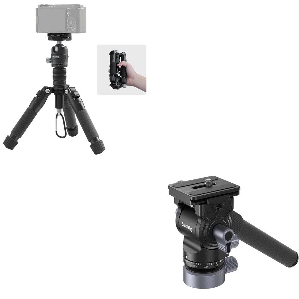 Bundle: SmallRig VT-20 Aluminum Mini Tripod with CH20 Video Head with Leveling Base