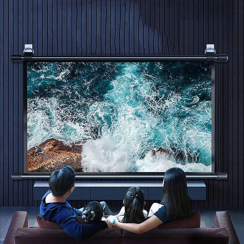 60'' HD Projection Screen, Outdoor Indoor 16:9 4:3 Projector Screen for Movie Home Backyard Theater Cinema Office Video Game, Black Wrinkle-Free Portable Projector Screen(4:3)