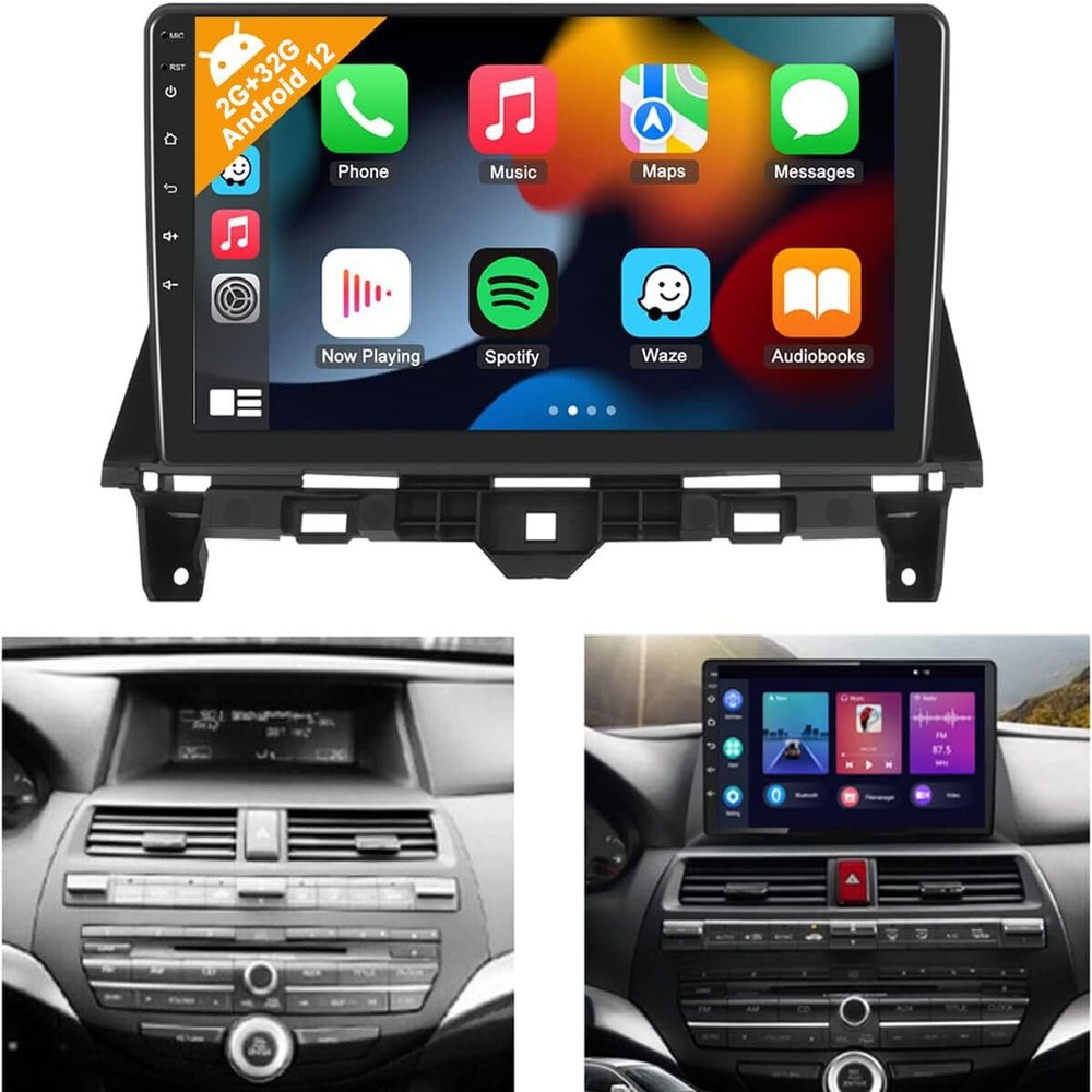 Slakerbe Android 13 Double Din Car Stereo Compatible with Honda for Accord 8th 2008-2013, 2G+32G 10" Car Stereo Radio with Wireless Carplay Android Auto GPS Navigation WiFi Mic Backup Camera
