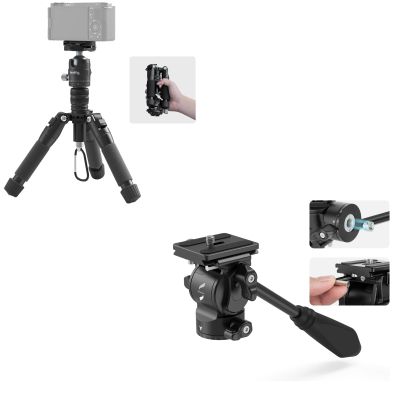 Bundle: SmallRig VT-20 Aluminum Mini Tripod with Tripod Fluid Head Pan Tilt Head with Quick Release Plate