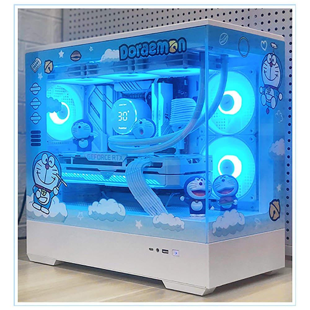 ATX Case, Computer Cases,Mid-Tower PC Gaming Case M-ATX/ITX - Front I/O USB 3.0 /Type-C Port - 270 Panoramic View Tempered Glass Panel - Includes A Themed Light Board