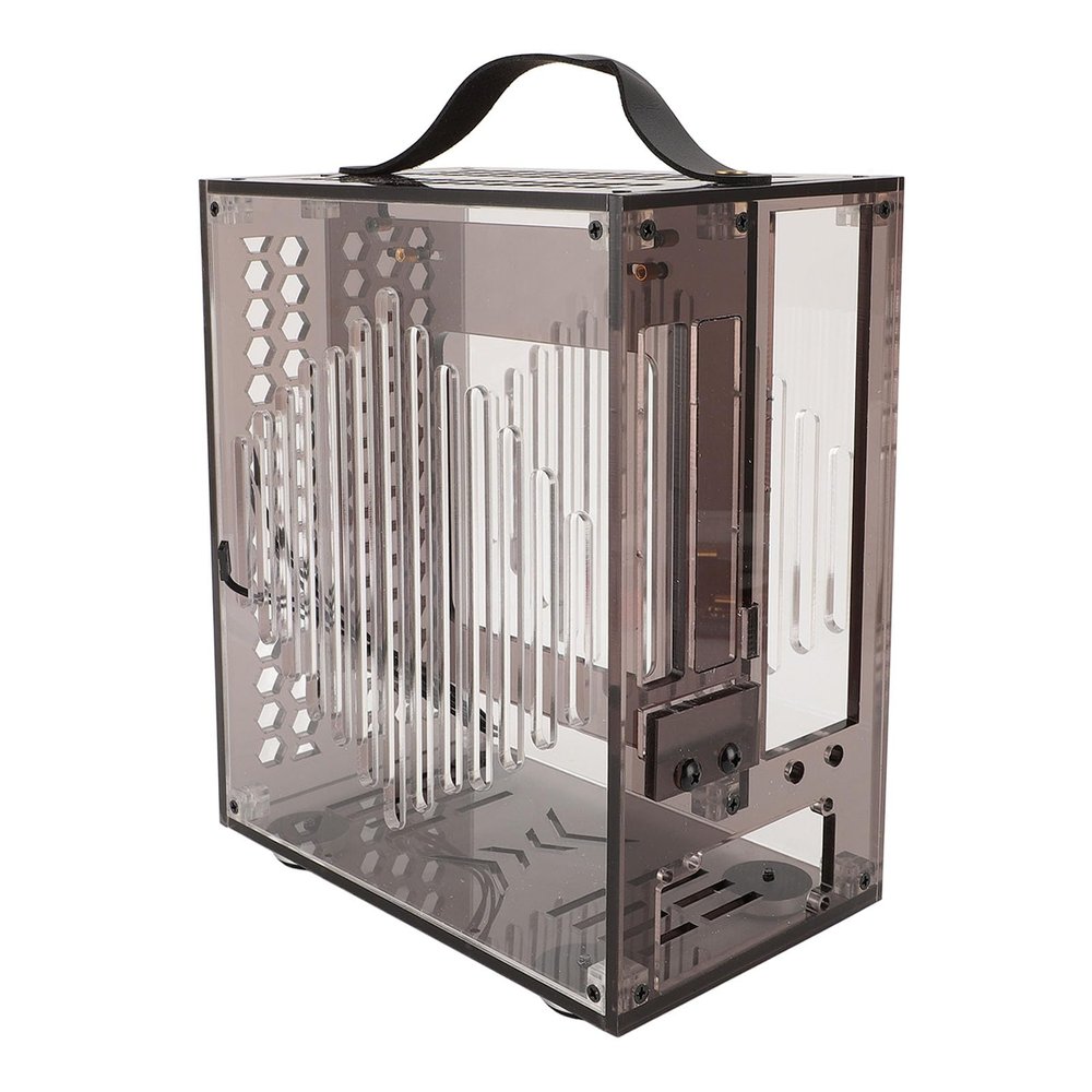 23x20.5x12cm Miniature ITX PC Case, Clear Arcylic PC Case Portable DIY Desktop Computer Case 360 Degree Open Hollow Airflow Case, Miniature ITX Desktop Computer Case (Black)