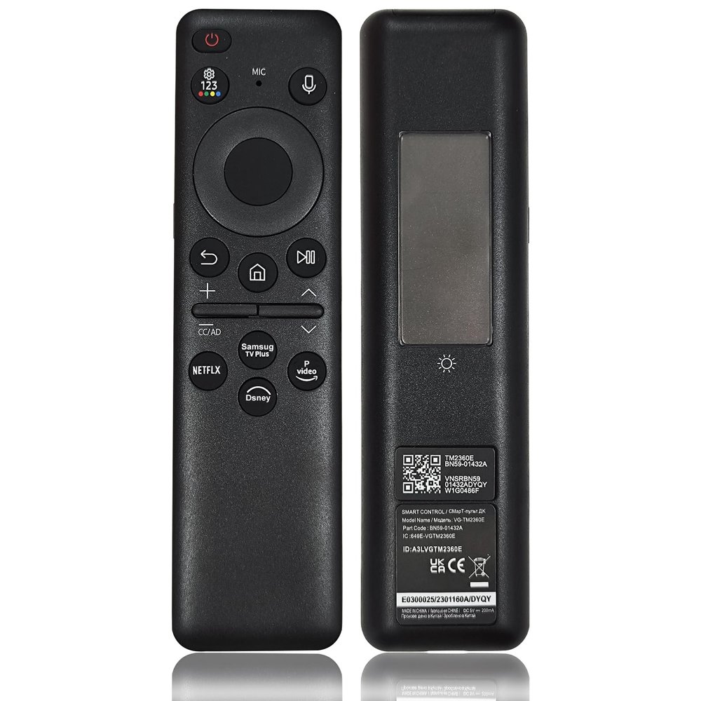 BN59-01432A TM2360E Solar Voice Remote Compatible with Samsung Neo QLED 8K HDR Smart TVs, Fit for Frame Crystal UHD Smart TV, with Bluetooth Rechargeable Solar Cell, 2023 Model Black, BN59-01432D