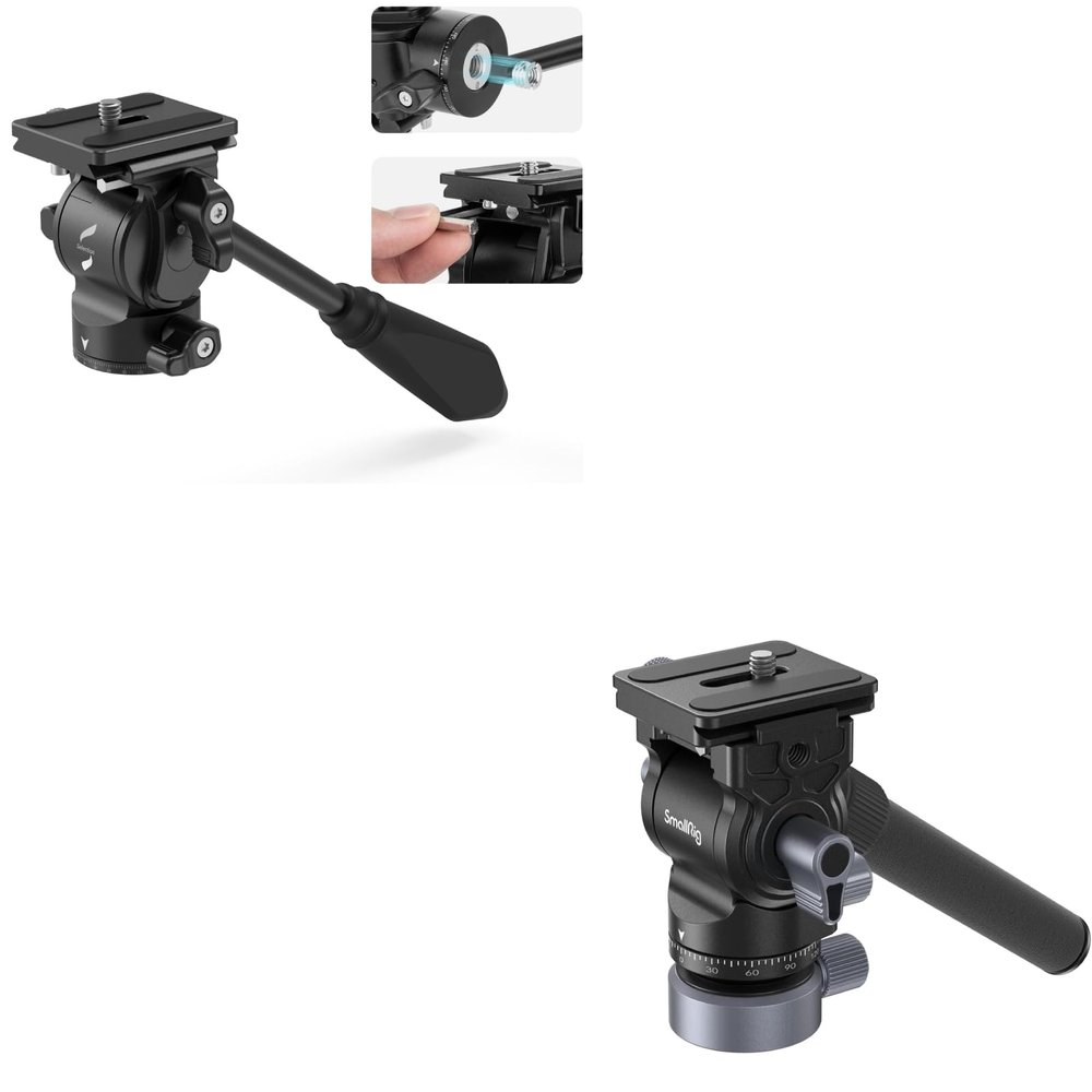 Bundle: SmallRig Tripod Fluid Head Pan Tilt Head with Quick Release Plate with CH20 Video Head with Leveling Base