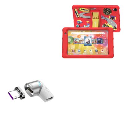 BoxWave Adapter Compatible with Contixo K80 Kids Tablet (8 in) - MagnetoSnap PD Angle Adapter, Magnetic Charging Connector Device Saver - Metallic Silver