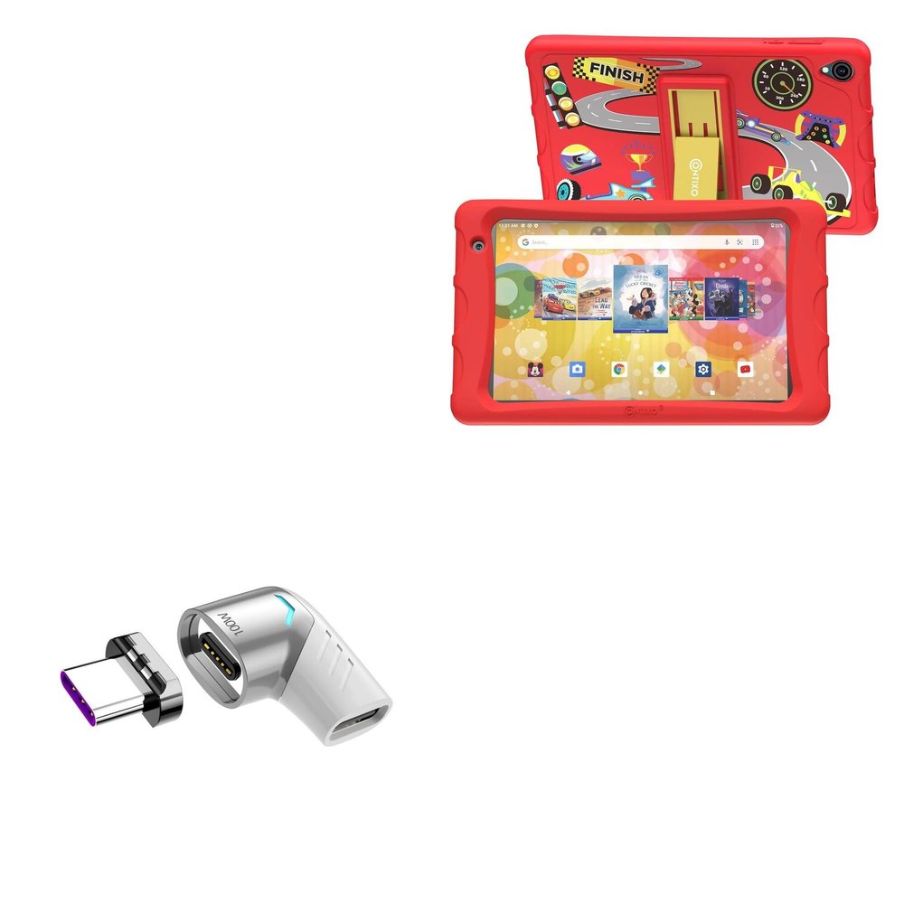 BoxWave Adapter Compatible with Contixo K80 Kids Tablet (8 in) - MagnetoSnap PD Angle Adapter, Magnetic Charging Connector Device Saver - Metallic Silver