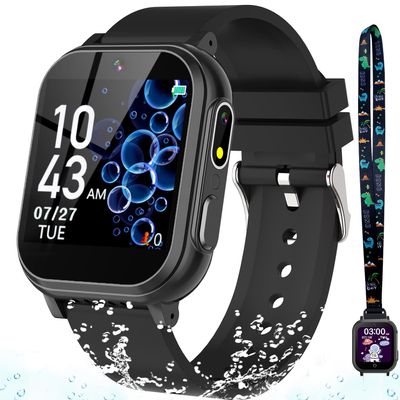 Waterproof Smart Watch for Kids with 32 Games Dual Camera Video Habit Tracking Music Player Pedometer Screen Protectors Lanyard, HD Touchscreen Kids Smart Watch Toy Birthday Gift for 3-12 Year Old