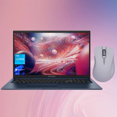 ASUS Vivobook 17.3'' FHD Business Laptop, 12th Gen Intel Core i3-1215U, 8GB RAM, 512GB SSD, HDMI, Webcam, Wi-Fi, Windows 11 Pro, Blue, Bundle with Thunderobot ML101 Purple Wireless Mouse