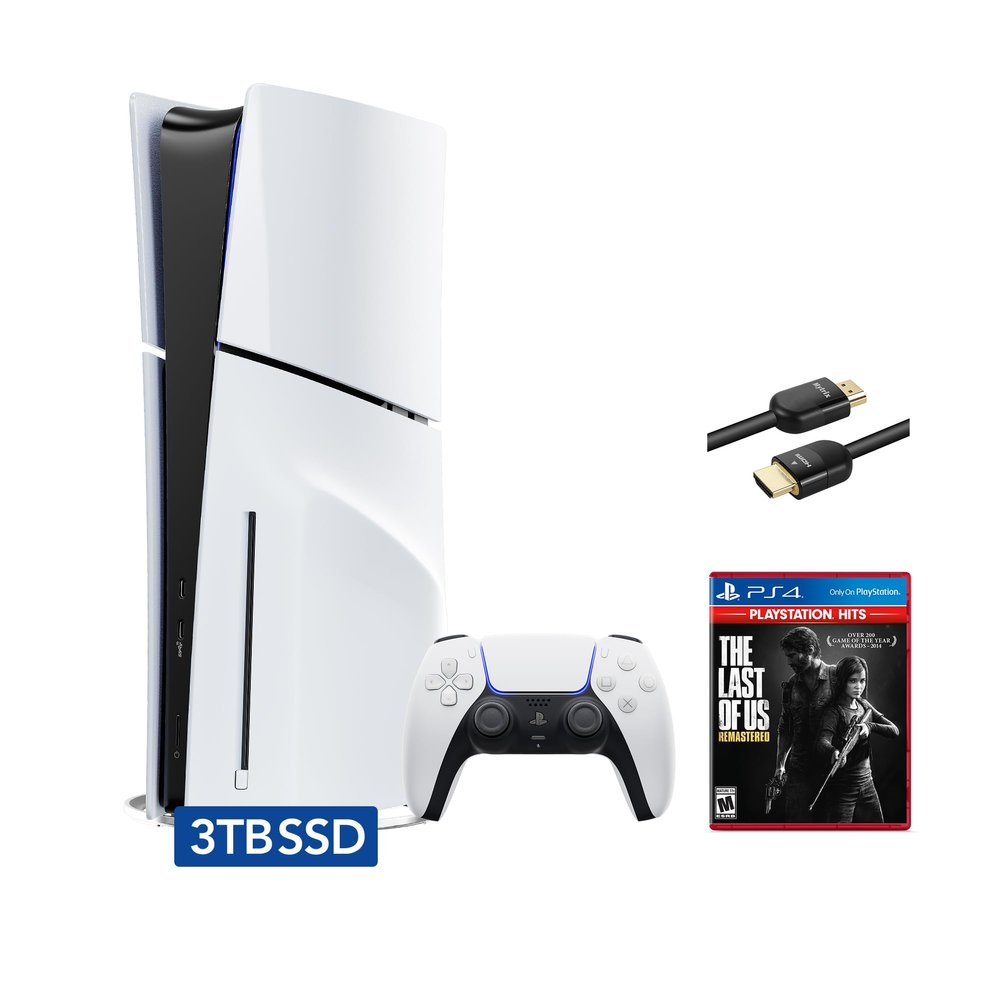 PlayStation 5 Slim Disc 3TB SSD Edition Bundle with The Last of Us Remastered and Mytrix 8K HDMI2.1 Cable - PS5, White