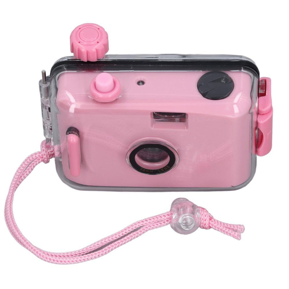 Sunicon 35mm Vintage Film Camera, Reusable Outdoor Waterproof Student Film Cameras Easy to Use Children's Point and Shoot Cameras with Waterproof Case (Light Pink)
