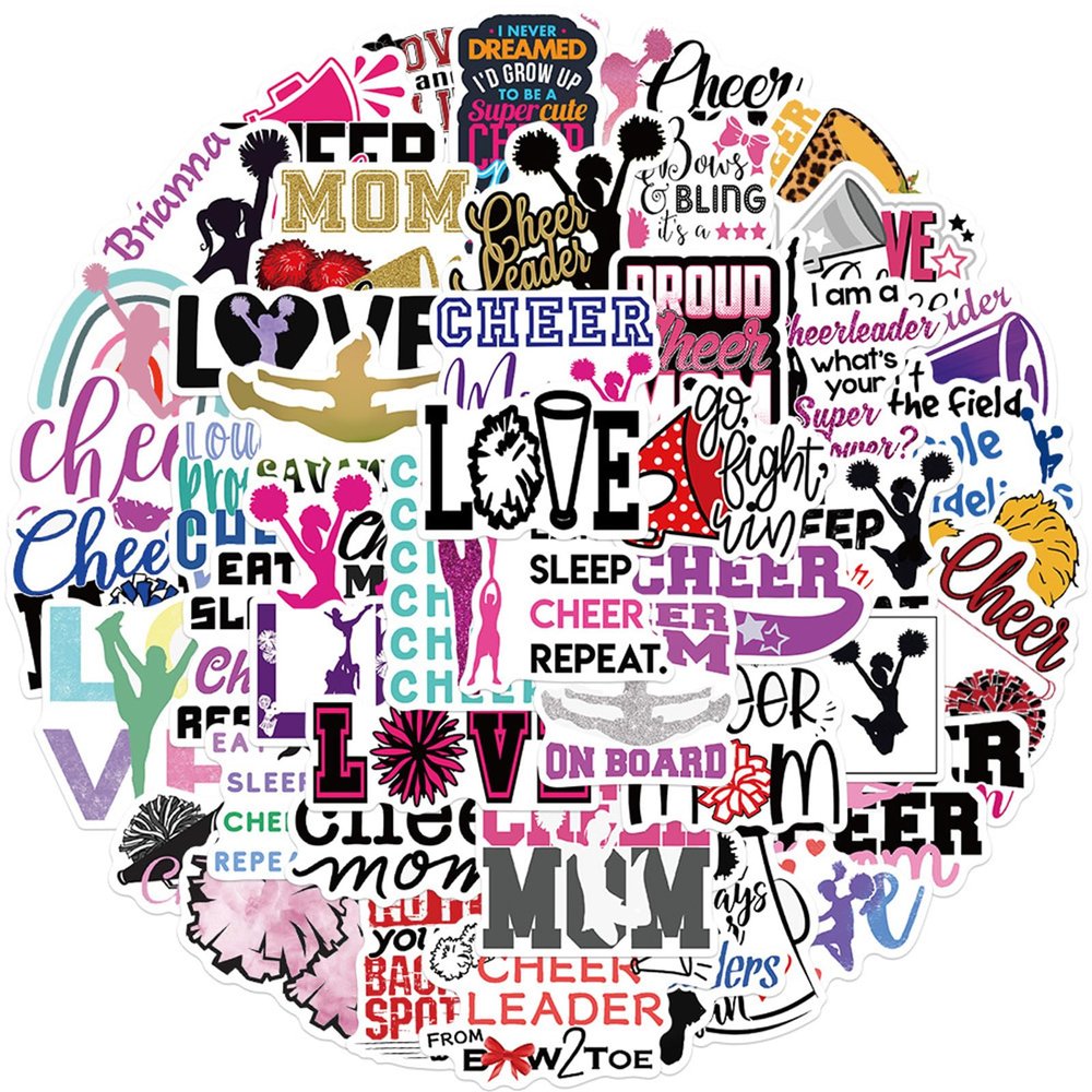 50Pcs Cheerleading Stickers for Kids Teens Adults Waterproof Cheerleader Stickers for Water Bottle Scrapbook Laptop Journal Party Supplies (Cheer)
