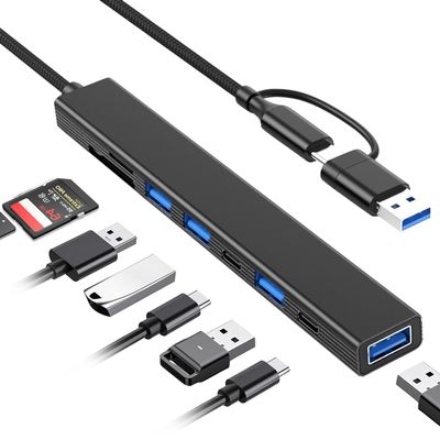 VIENON USB C Hub USB Hub 3.0 with SD Card Reader(8-in-1), USB Extender with Memory SD/Micro SD Card Reader, for Laptop, PC, MacBook, iPad Pro, iMac-Aluminum