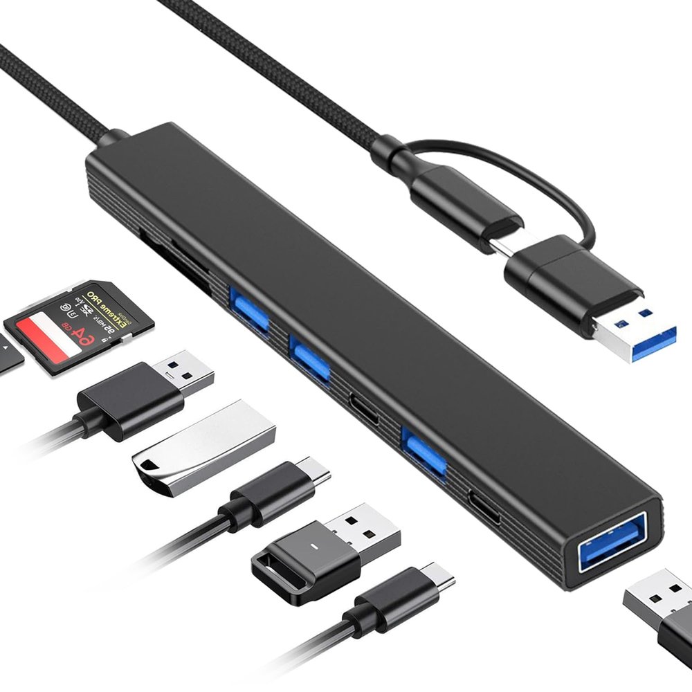 VIENON USB C Hub USB Hub 3.0 with SD Card Reader(8-in-1), USB Extender with Memory SD/Micro SD Card Reader, for Laptop, PC, MacBook, iPad Pro, iMac-Aluminum