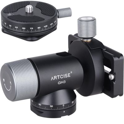 ARTCISE Monopod Gimbal Head, CNC All Metal Side Saddle Gimbal Tilt Head with Arca Swiss Quick Release Plate and 360 Panoramic Arca Type QR PlateIdeal for Camera Tripod Monopod Long Telephoto Lenses