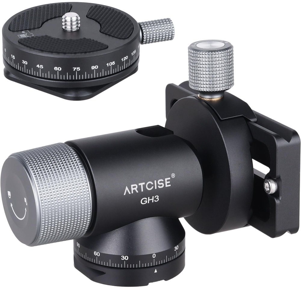 ARTCISE Monopod Gimbal Head, CNC All Metal Side Saddle Gimbal Tilt Head with Arca Swiss Quick Release Plate and 360 Panoramic Arca Type QR PlateIdeal for Camera Tripod Monopod Long Telephoto Lenses