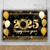Leowefowa 15x8ft 2025 Happy New Year Photo Backdrop Gold Firework Balloon Star Background for Party Black and Gold Glitter Light Spot Clock Countdown Festival Party Banner Decor Supplies Prop view 1