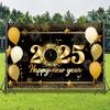 Leowefowa 15x8ft 2025 Happy New Year Photo Backdrop Gold Firework Balloon Star Background for Party Black and Gold Glitter Light Spot Clock Countdown Festival Party Banner Decor Supplies Prop view 4