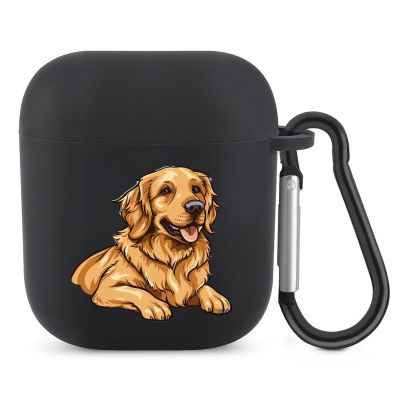 American Flag Golden Retriever USA Earphone Case Cover TPU Bluetooth Headphone Case with Carabiner Compatible with Airpods 1/2 Black-Style