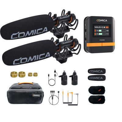 comica VM40 Combo Shotgun Microphone,Super Cardioid Dual-Channel Wireless Mic for Camera,Smartphone and PC