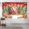 6X6ft Christmas Gingerbread House Photo Backdrop Photography Background, Red Xmas Winter Pine Trees Backdrops Photo Booth Prop Decorations Wall Decor Banner Tablecloth view 1