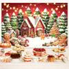 6X6ft Christmas Gingerbread House Photo Backdrop Photography Background, Red Xmas Winter Pine Trees Backdrops Photo Booth Prop Decorations Wall Decor Banner Tablecloth view 3