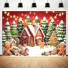 6X6ft Christmas Gingerbread House Photo Backdrop Photography Background, Red Xmas Winter Pine Trees Backdrops Photo Booth Prop Decorations Wall Decor Banner Tablecloth view 4