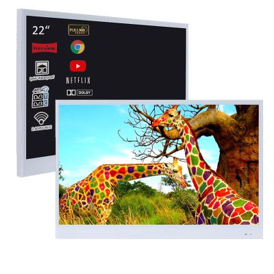 Soulaca 22 inches Smart White Color Bathroom LED TV Waterproof ATSC DTV Built-in Wi-Fi Bluetooth Android System Hotel SPA TV New Model