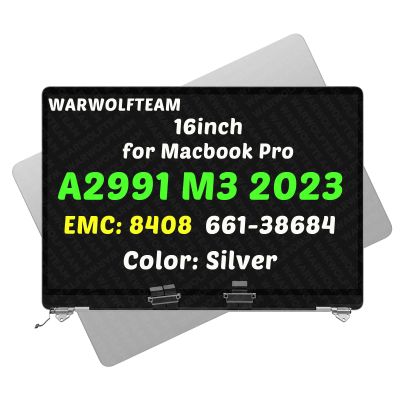 WARWOLFTEAM 16in Compatible with MacBook Pro Retina A2991 M3 Pro/Max 2023 EMC 8408 FUW73xx/A MRW13xx/A LCD 3456 x 2234 Screen Digitizer Replacement Whole Hinge-up Assembly (Silver)