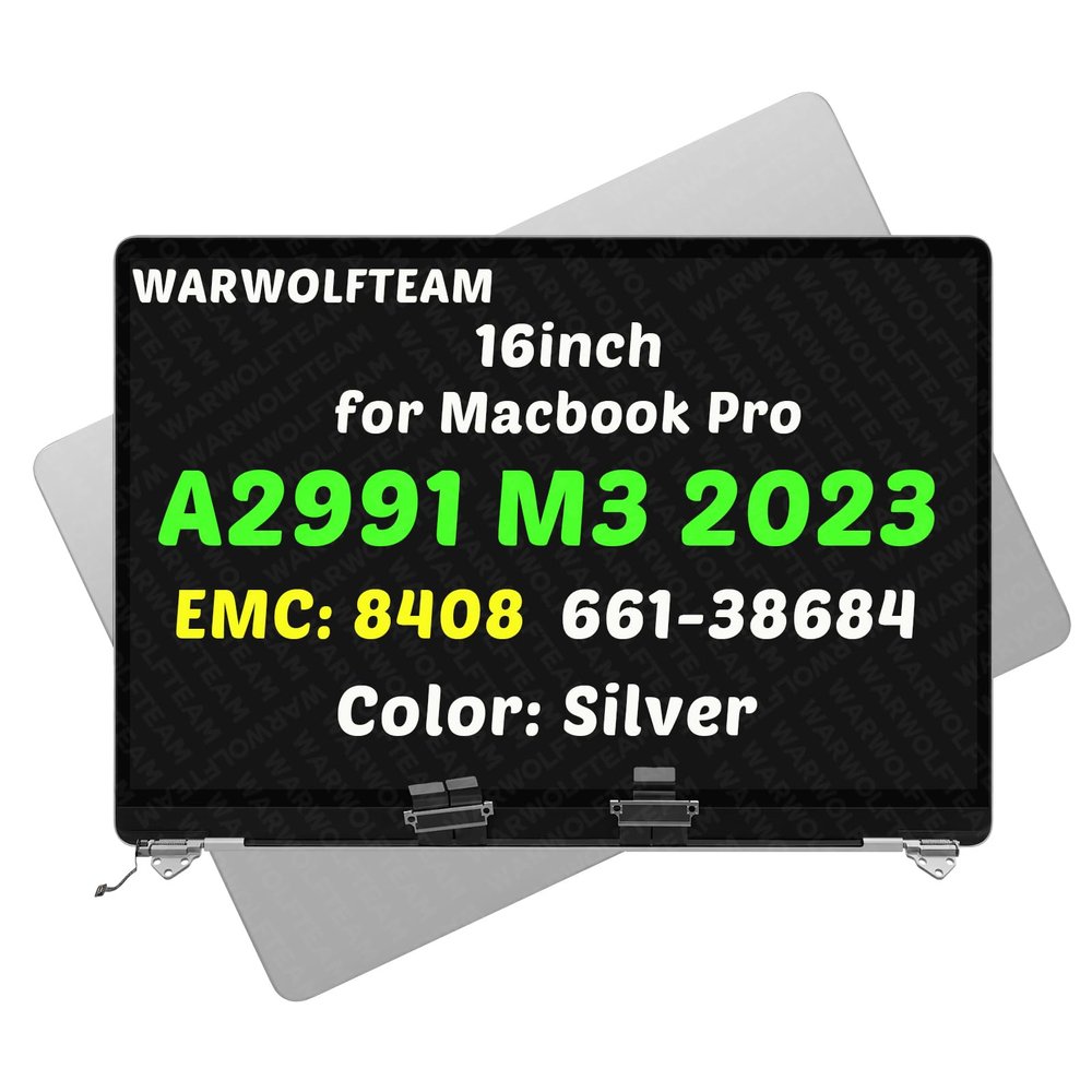 WARWOLFTEAM 16in Compatible with MacBook Pro Retina A2991 M3 Pro/Max 2023 EMC 8408 FUW73xx/A MRW13xx/A LCD 3456 x 2234 Screen Digitizer Replacement Whole Hinge-up Assembly (Silver)