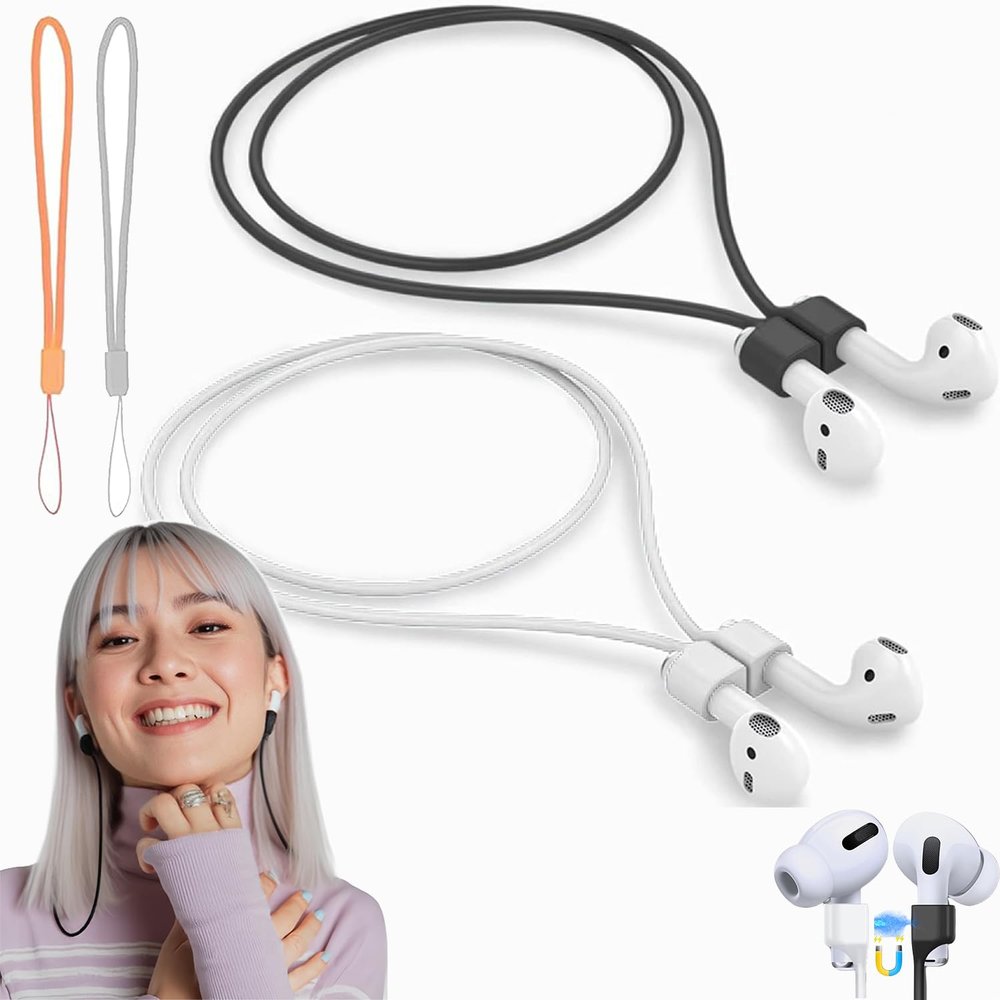 ENBRWAS 2 Pack Magnetic Anti-Loss Ear-Pods Strap | Compatible with Ear-Pods Pro/3/2/1 | Soft Silicone Sports Neck Lanyard Cord | Secure Holder for Wireless Earbuds Accessories