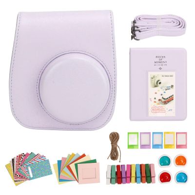 MOTOULAX Mini Instant Camera Protective Bag PU Case for Fujifilm Instax Mini 12 with Album Filters Colorful Hanging Frames Stickers (Purple)