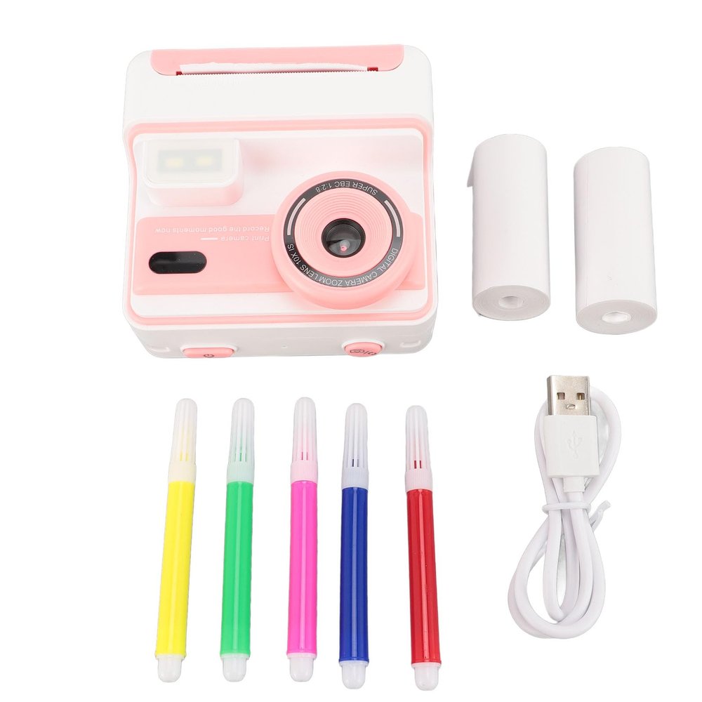 Print Camera 48MP Dual Lens, 1080P Recording, Fun Sketching for Timed Photography, 2.4 Inch Screen, ABS Material, Ideal for DIY Enthusiasts (Pinkish)