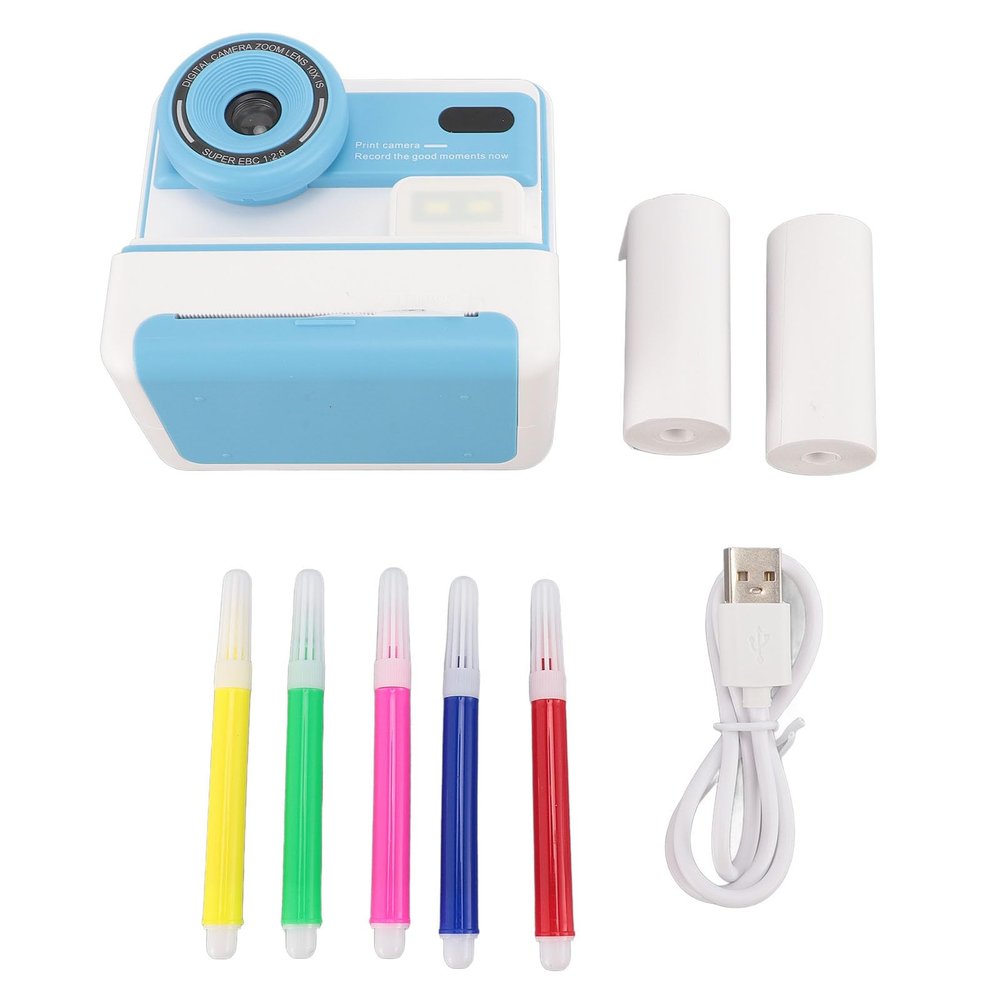 Print Camera 48MP Dual Lens, 1080P Recording, Fun Sketching for Timed Photography, 2.4 Inch Screen, ABS Material, Ideal for DIY Enthusiasts (Blue)