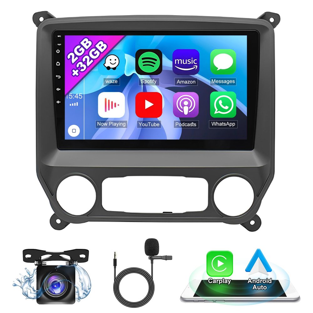 Android 13.0 Double Din Car Stereo - CarPlay Android Auto Car Audio Multimedia Receiver 10 Inch Touch Screen Car Radio with GPS Bluetooth Backup Camera for Chevrolet Silverado 2014-2018