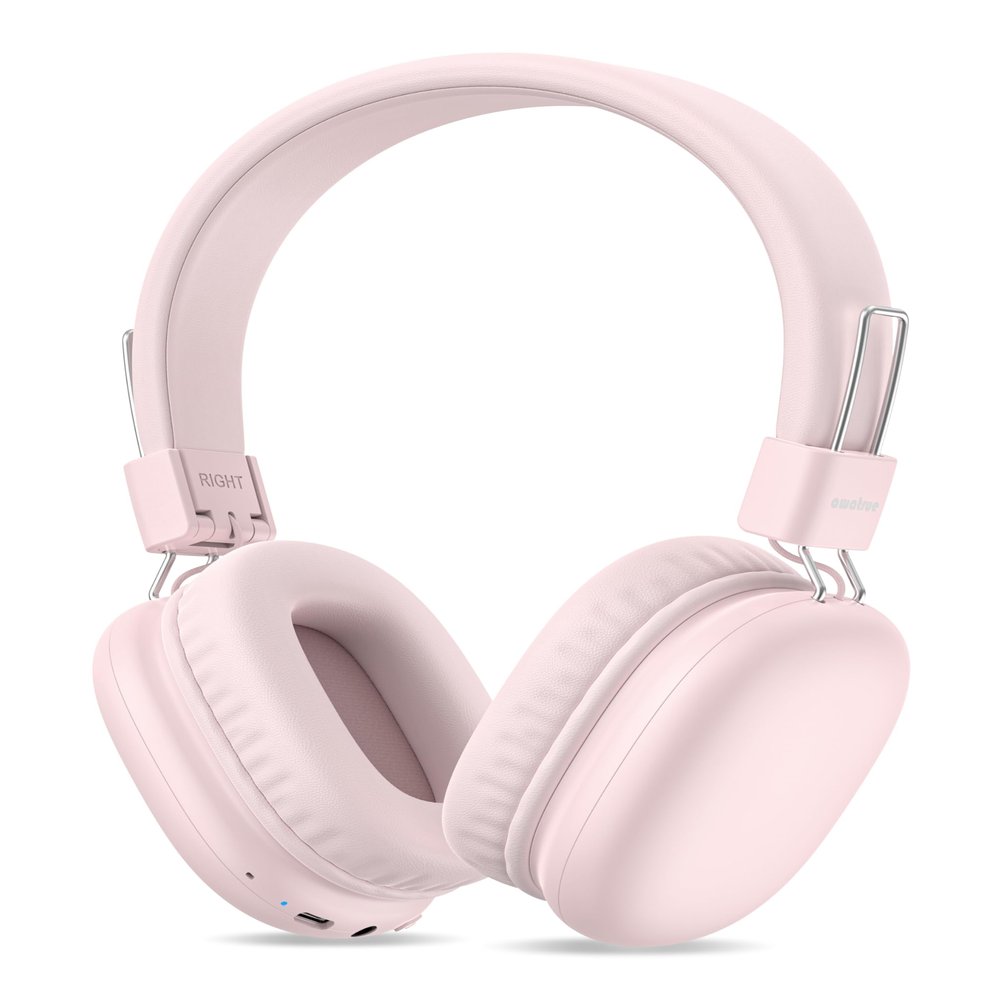 awatrue Kids Bluetooth Headphones, Over-Ear Wireless Headphones with Microphone, Safe-Volume 85dBA, Bluetooth 5.4, Foldable Lightweight and Comfortable, 50H Playtime, USB-C Charging, Pink