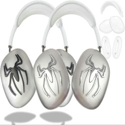 [3 in 1] Case Cover for AirPods Max(2024/2020) Ear Pad Case Cover/Headband Cover/Ear Cups Cover New Cute Design for Apple AirPods Max Headphones (Silver+Black)